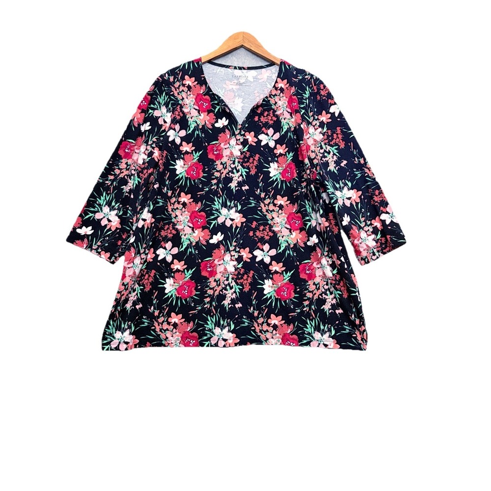 Talbots Womens Floral T Shirt Size 3X Navy Floral Artsy Mature Spring Everyday